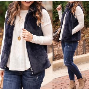 J. Crew Navy Fur Vest XS